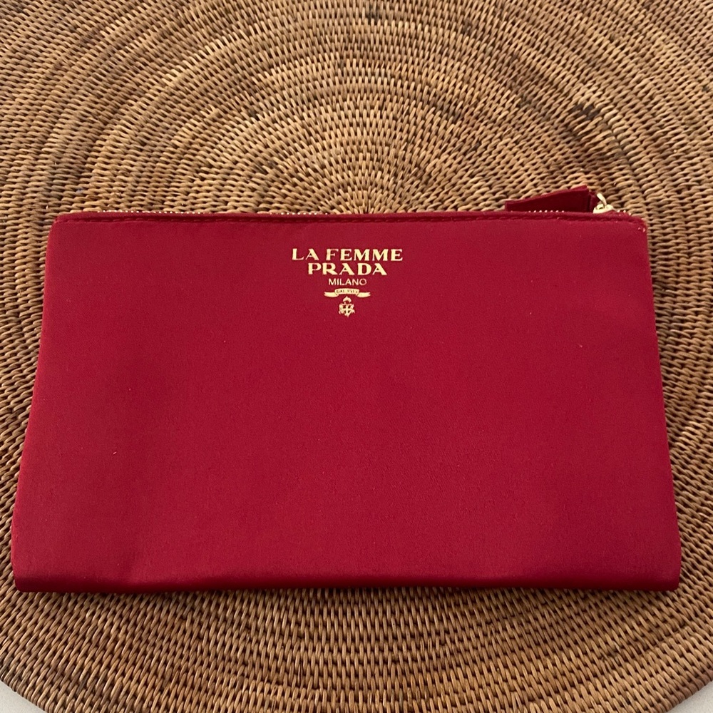 Prada Red La Femme Milano Zip Pouch with Gold Logo